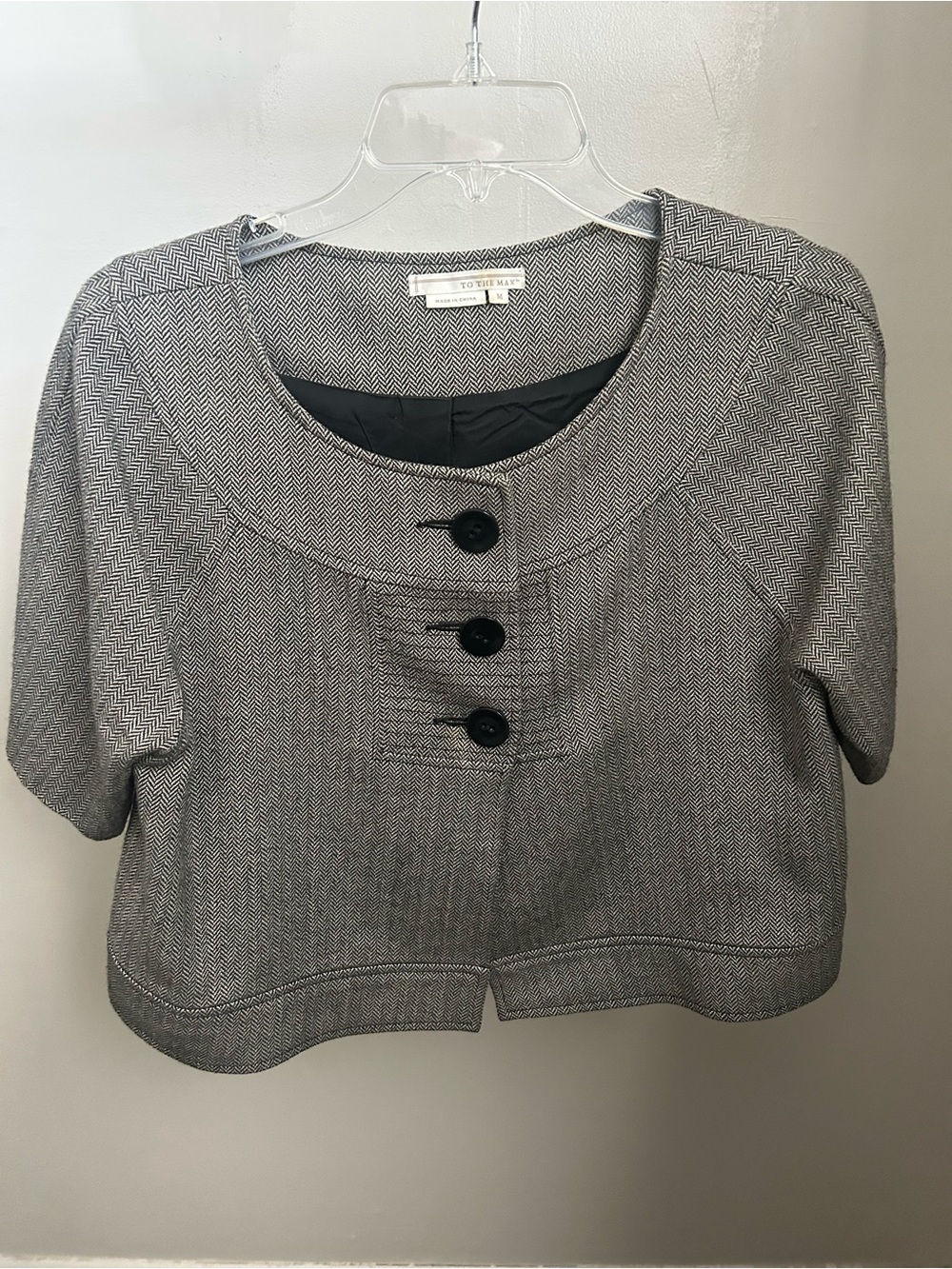 To The Max Herringbone Cropped Bolero Jacket Puff Sleeve Size M